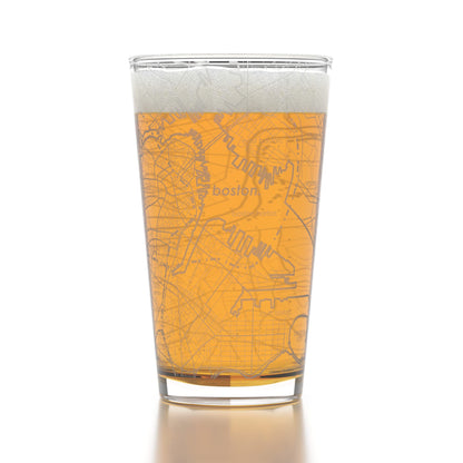 Well Told Engraved Boston Massachusetts Map Pint Glass, Etched Beer Gift (16 oz, Clear) City Map Pint, Custom City Glassware, Gifts For Beer Lovers
