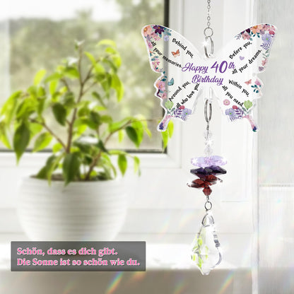 Funnli 40th Birthday Gifts for Women, 40th Birthday Decorations for Woman Crystal Suncatcher, 40 Year Old Bday Gift for Friends Sister Mom Grandma Window Hangings Home Decoration