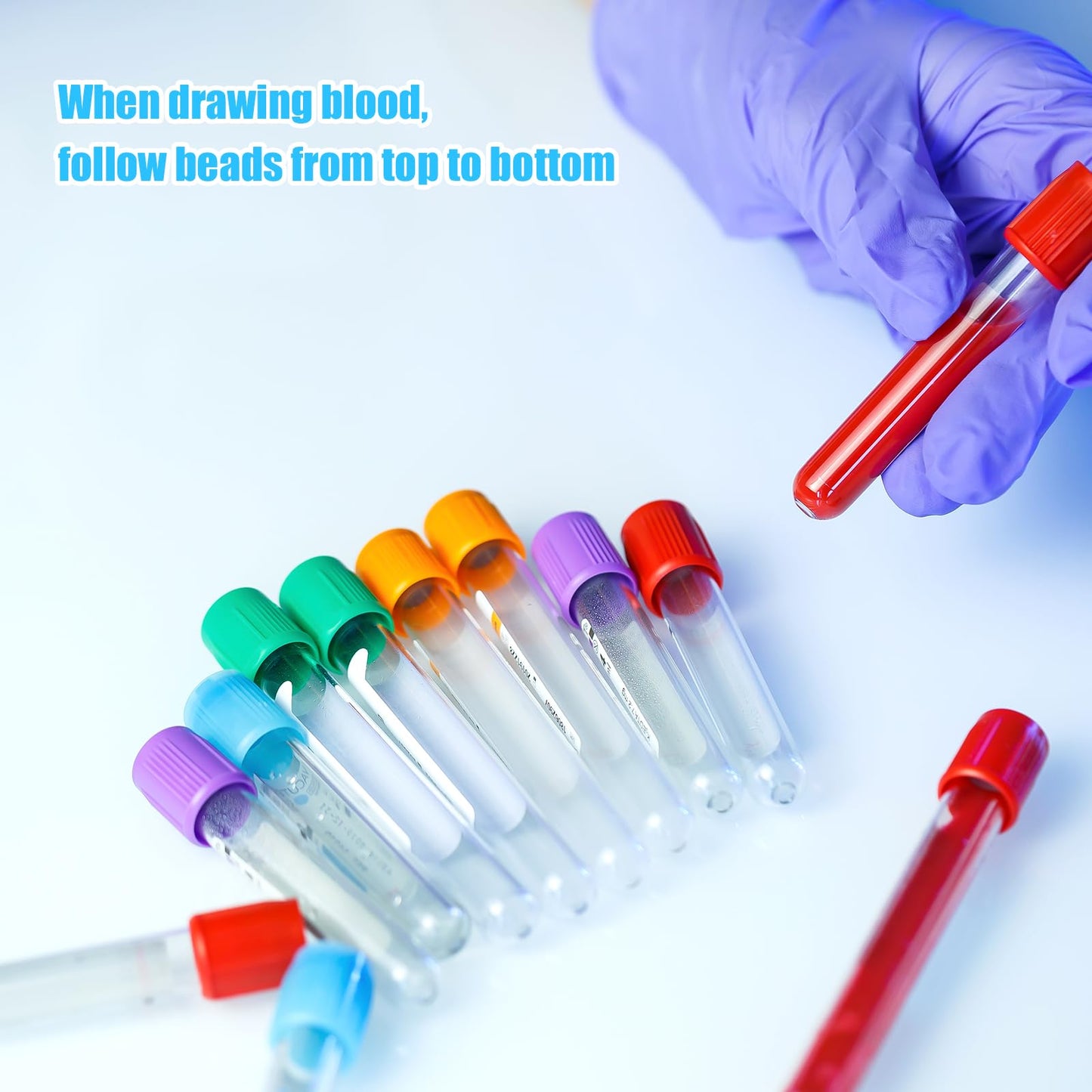 Order of Blood Draw Beads with Reference Card, Order of Blood Draw Vertical Badge Card Badge Reel Accessories Phlebotomy Essentials for Work or School RN Nurse Student Practitioner Grad Gift