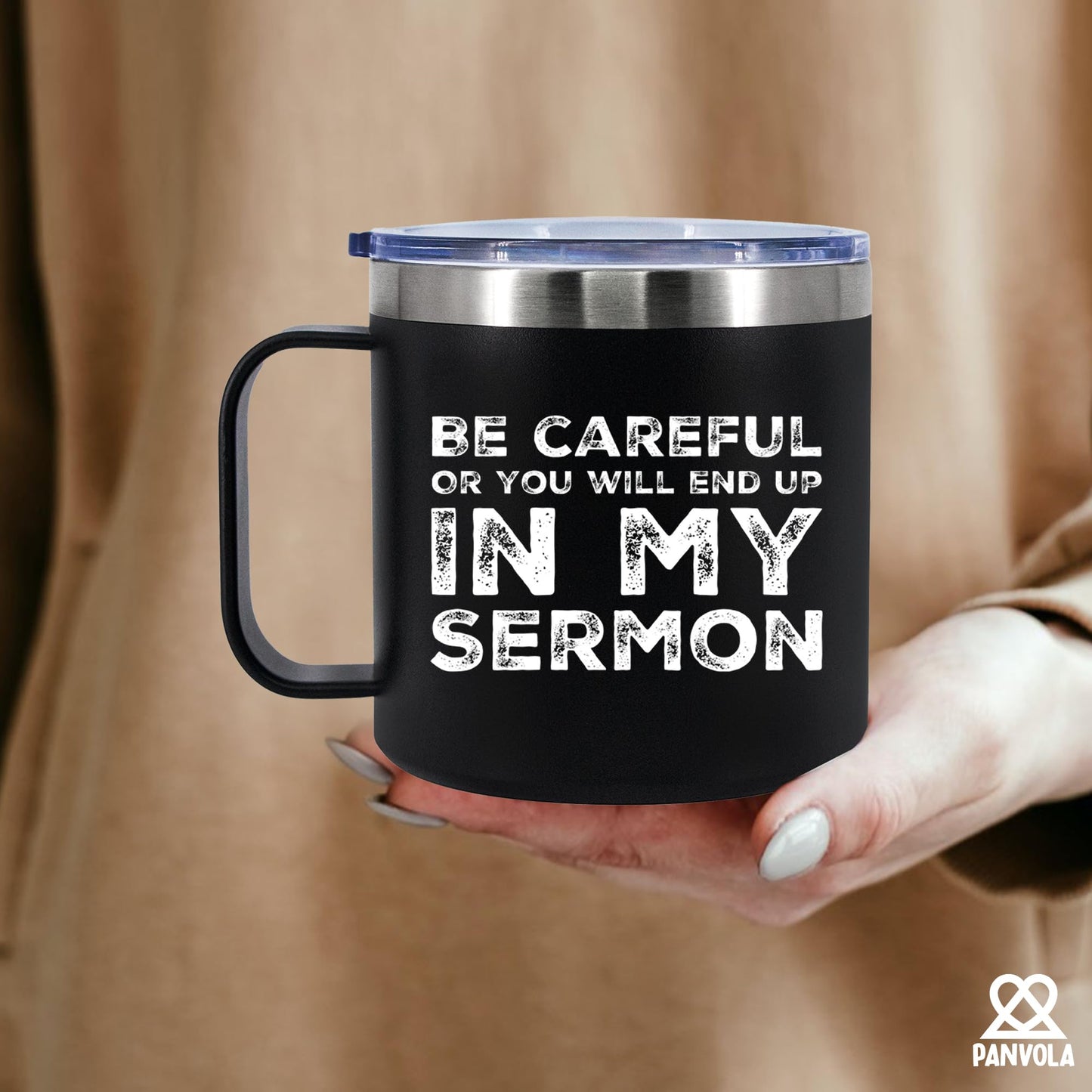 Panvola Be Careful Or You'll End Up In My Sermon Insulated Coffee Mug 14oz With Handle And Lid Pastor Gifts Minister Sarcastic 304 Stainless Steel Vacuum Insulated Tumbler Camping Travel Cup