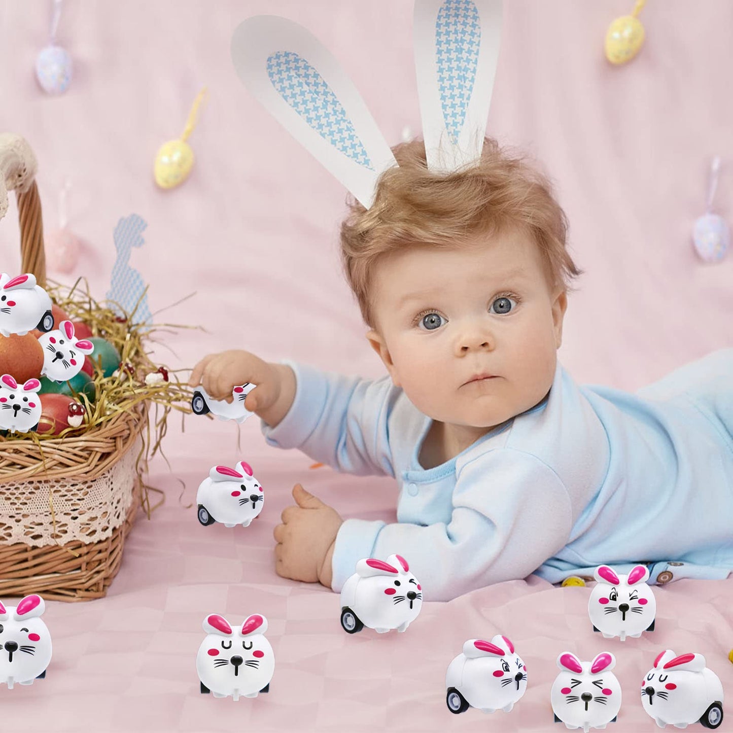 Qyyiguf 30 PCS Easter Rabbit Toy Cars,Rabbit Toys Pull Back Cars,Mini Bunny Toys for Easter Basket Stuffers,Easter Egg Stuffers,Party Favors,Classroom Prizes,Birthday Gifts,Kids,Girls,Boys
