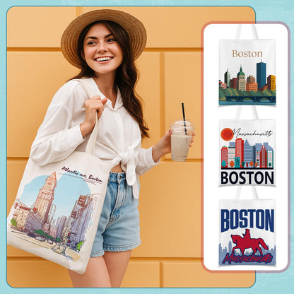 Paterr 6 Pcs Boston Souvenir Gifts Tote Bags Grocery Shopping City Themed Bag Canvas Tote City Travel Souvenirs Gifts for Women