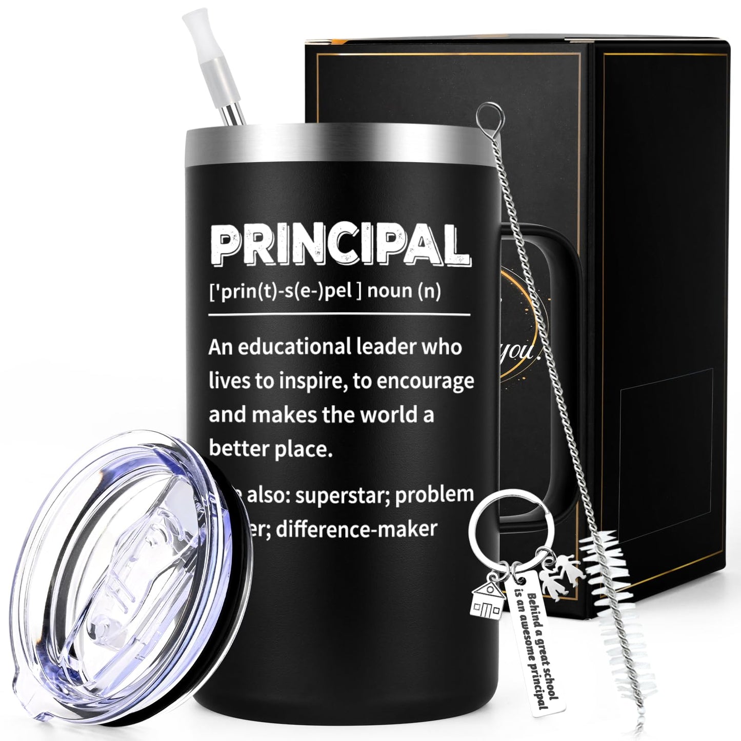 Qtencas Principal Appreciation Gifts for Men, Best Gifts for Principal Day, Principal Nutritional Facts Stainless Steel Coffee Mug, Teacher Appreciation Day(20oz, Black)