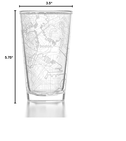 Well Told Engraved Boston Massachusetts Map Pint Glass, Etched Beer Gift (16 oz, Clear) City Map Pint, Custom City Glassware, Gifts For Beer Lovers