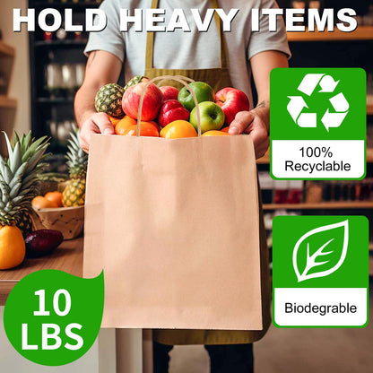 BAG BOX 100 Pcs Medium 8.25x4.3x10.6 Inch Brown Kraft Paper Gift Bags with Handles for Bulk Wedding, Party Favors, Grocery, Shopping, Retail Merchandise, Gift Sacks