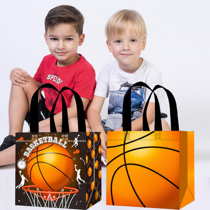 Basketball Party Favors Bags 12PCS Basketball Birthday Party Supplies Basketball Goodie Bag with Handles Sport Sport Ball Non-woven Candy Treat Snack Bags for Birthday Retirement All Star Party Decor
