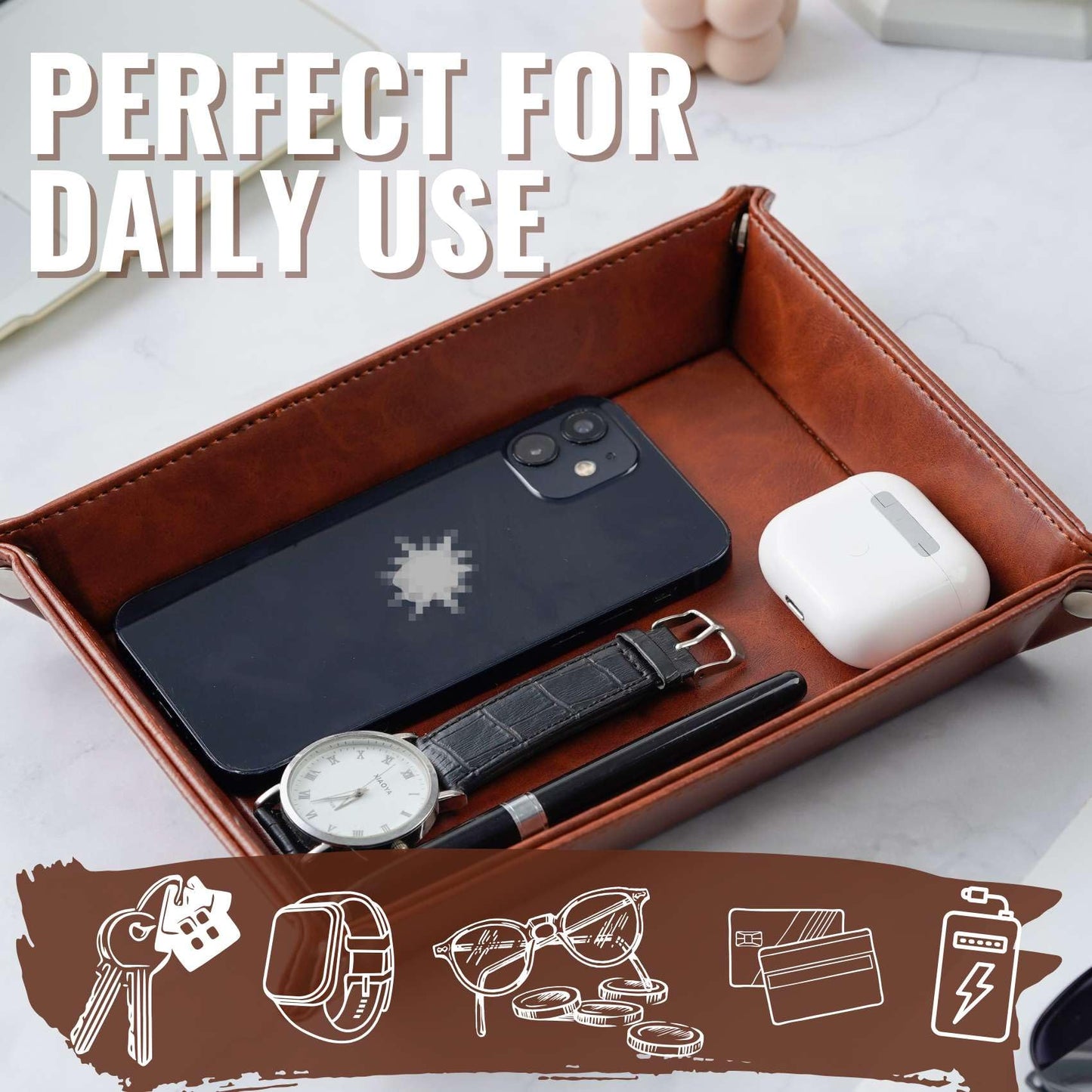 Architect Gifts, Valet Tray for Him & Men, Boyfriend, Husband, Dad, Desktop Organizer PU Leather Tray