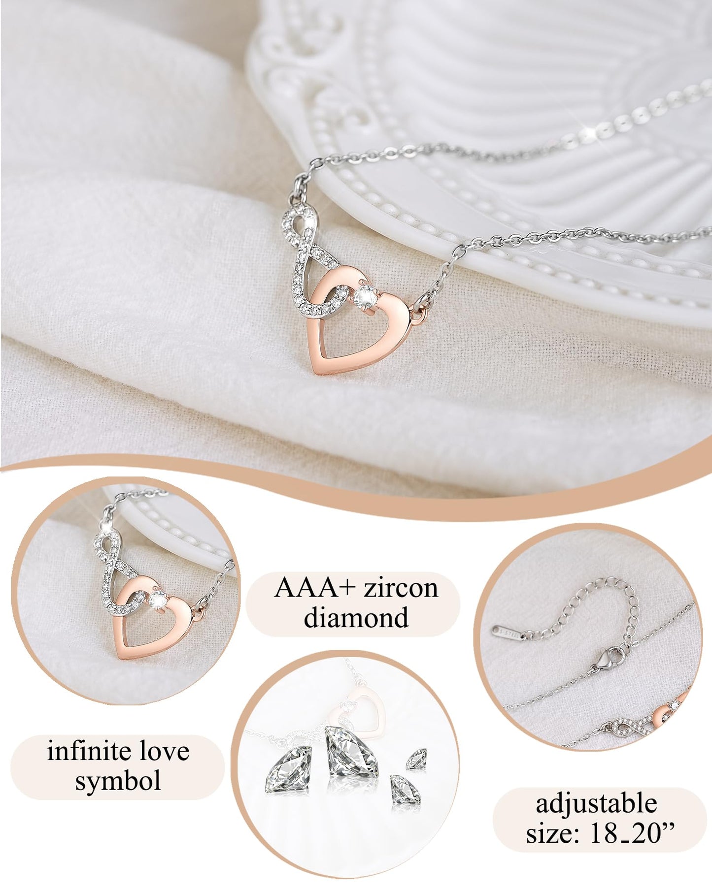 Shonyin Everlasting Heart Necklace for Women Girls Mother (Bonus) Daughter (Sons) Girlfriend Grandma Granddaughter Mother Daughter in Law Sister (in Law) Soulmate Wife Birthday Christmas Gifts
