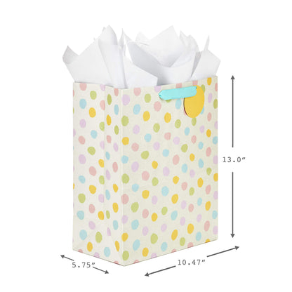 Hallmark 13" Large Gift Bags for Baby Shower Assortment with Tissue Paper (Pack of 3, Cloud and Rainbow, Giraffe, Pastel Polka Dots)