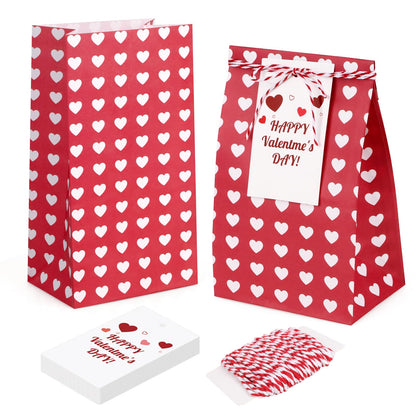 Abilat 24 Pack Valentines Gift Bags with Cards Valentine Gift Treat Bag Mini Goodie Bags for Valentine's Day Gifts Wrapping Party Favors, Classroom Exchange Prizes