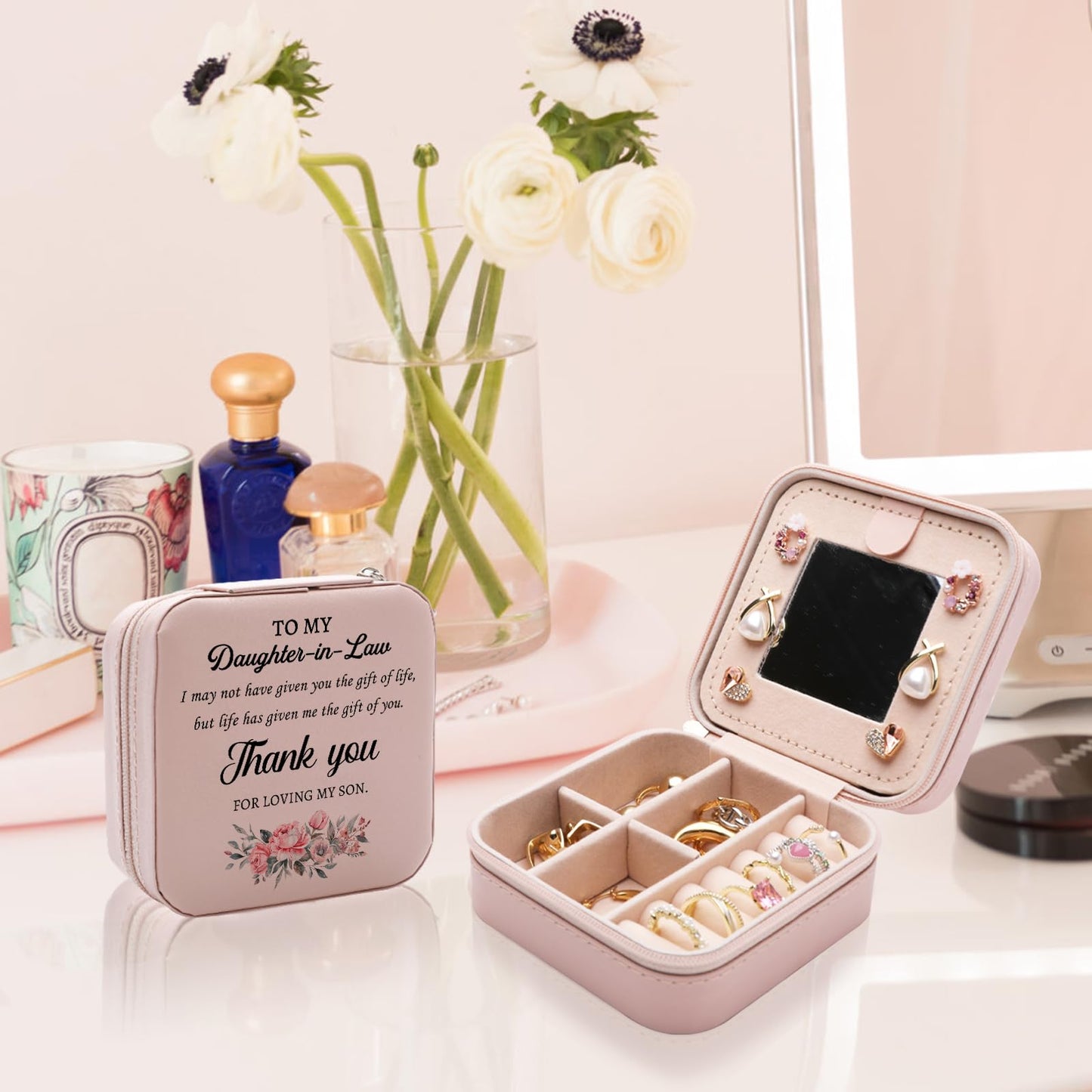 Daughter in Law Gifts from Mother in Law Jewelry Box, Birthday Christmas Mother's Day Wedding Gift for Daughter in Law, Thank You for Loving My Son Jewelry Case