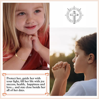 Catholic Bracelets Gifts for Women Girls, Simulated Pearl Rosary Beads Virgin Mary Cross Charm Bracelet Confirmation First Communion Baptism Religious Christian Jewelry Gift