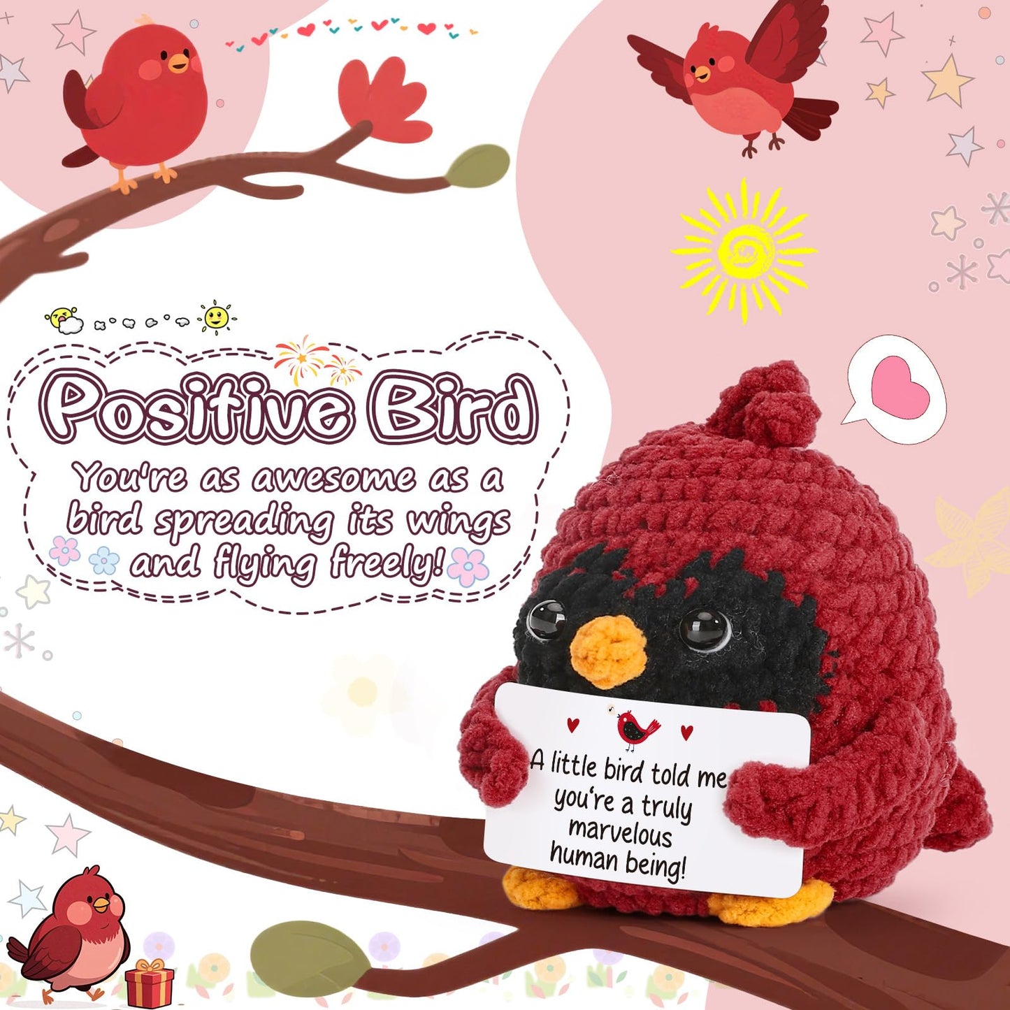 MY-ALVVAYS Mini Crochet Figurine Collectible Doll, Red Bird Thank You Gifts for Women, Teacher Appreciation Gifts Birthday Graduation, Woman Man Male Female Emotional Gifts