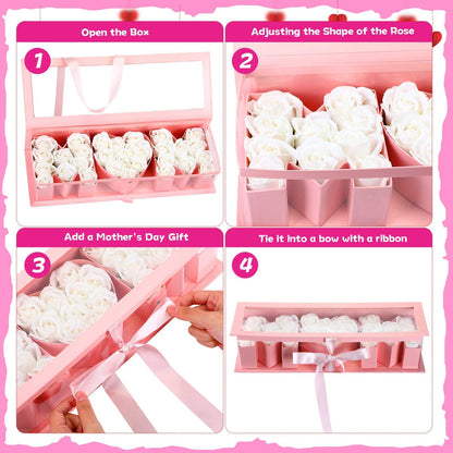 Thiccywoov 1 Pcs Mother's Day Flower Box with 30 Scented Flowers Mom Letter Shaped Fillable Boxes Floral Gift Packaging for Arrangement Mother's Day, Birthday Gift(Pink Box, White Flower)