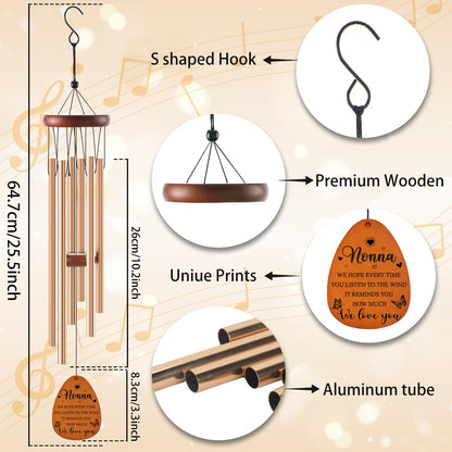 Nonna Gifts for Mother's Day Birthday Christmas Thanksgiving from Grandkids Grandchildren, Nonna Garden Gifts for Grandma, 26Inch Wind Chimes for Outside with S Hook Greeting Card