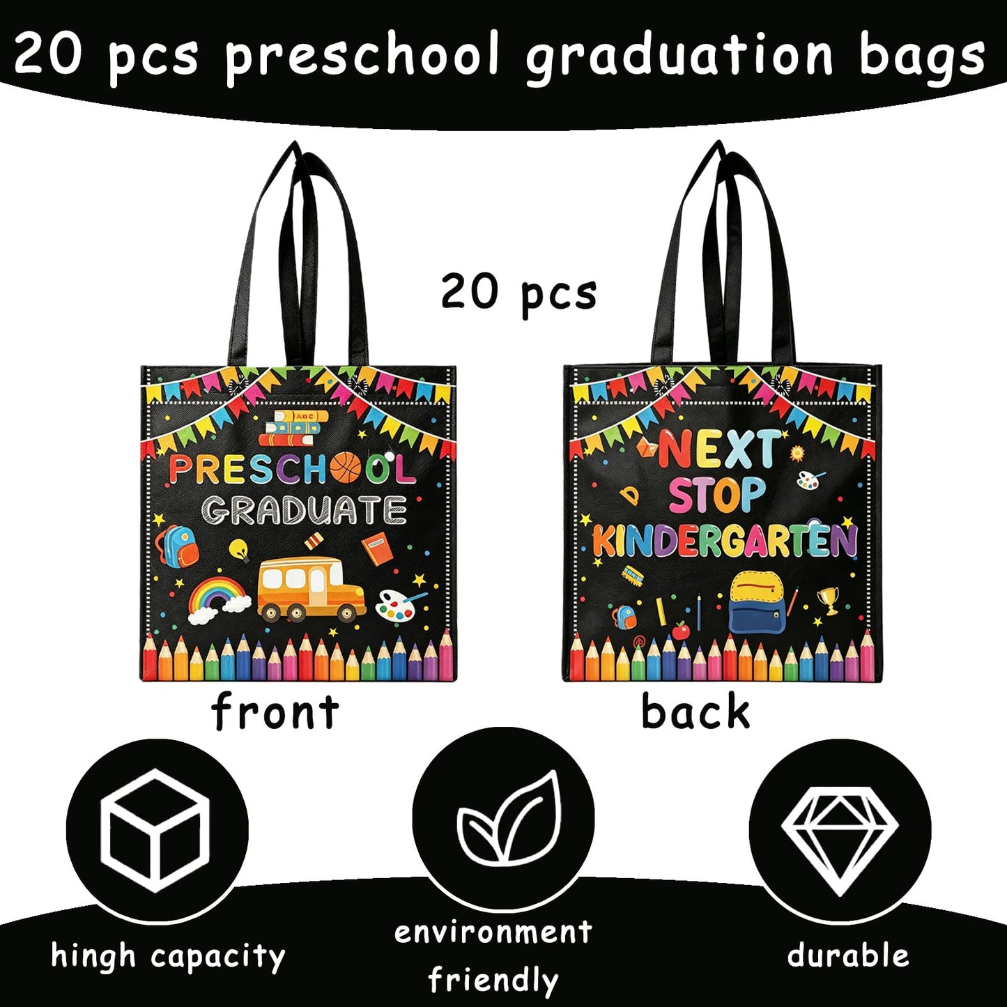 20 Pcs Preschool Graduation Gift Bags Class of 2026 Preschool Grad Treat Candy Goodie Bag pre-k Graduate Non Woven Reusable Bags for Preschool Graduation Decorations
