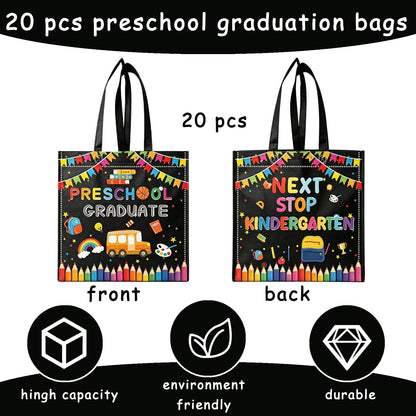 20 Pcs Preschool Graduation Gift Bags Class of 2026 Preschool Grad Treat Candy Goodie Bag pre-k Graduate Non Woven Reusable Bags for Preschool Graduation Decorations