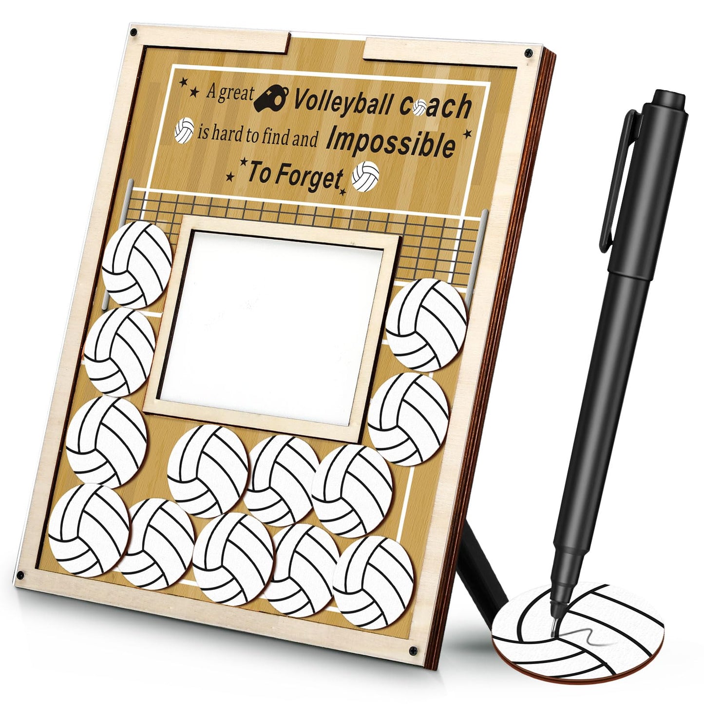 Yuntau Coach Gifts for Volleyball Picture Frame with Wood Ball Chips Signature Pen Gift for Volleyball Coach Appreciation Ball Plate Plaque Present for Coaches Team Birthday Thank You Gift Idea