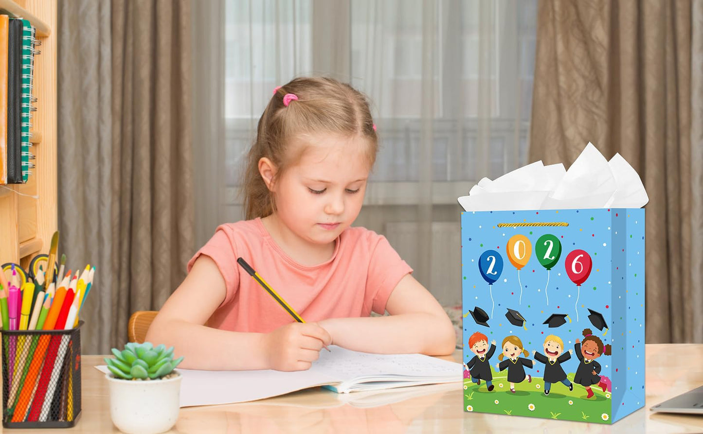 PETCEE Kindergarten Graduation Gift Bags 2026 - Pre K Preschool Graduation Bags with Tissue Paper Class of 2026 Grads Wrapping Paper Gift Bags for Kids Girls Boys Daughter Son Party Favors