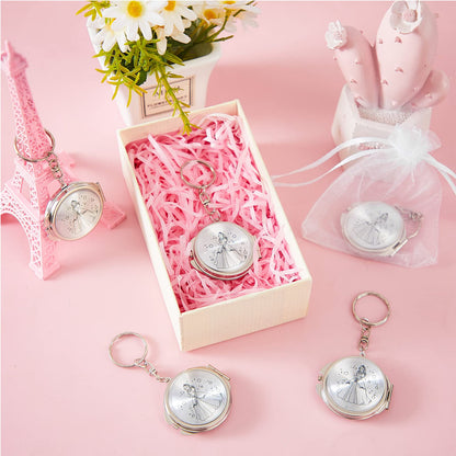 Nosiny 50 Sets Quinceanera Party Favor for Guests Silver Compact Mirror Keychain with White Organza Bag 15 Birthday Gift for Guest Princess Party Favor
