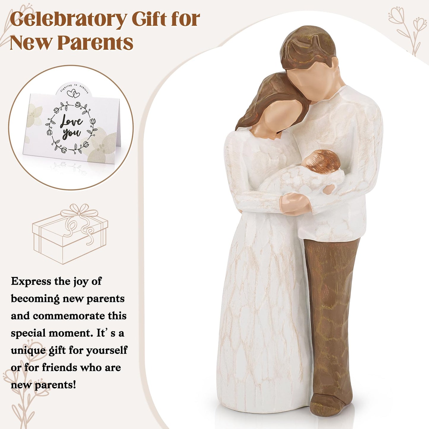 New Parents Gifts for Couples,New Mom Gifts for Women,A Family of Three Figurines Hand-Painted,Gift for First Time Mom and Dad,Parents and Baby Figurines,Moms Gift for Mother's Day