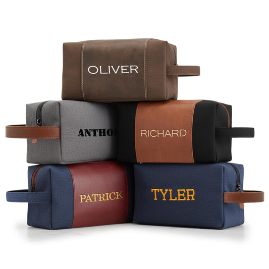 Personalized Gifts for Men - Embroidered Custom Toiletry Bags for Men, 4 Canvas & Leatherette Colors & 10 Thread Colors - Groomsmen Gifts