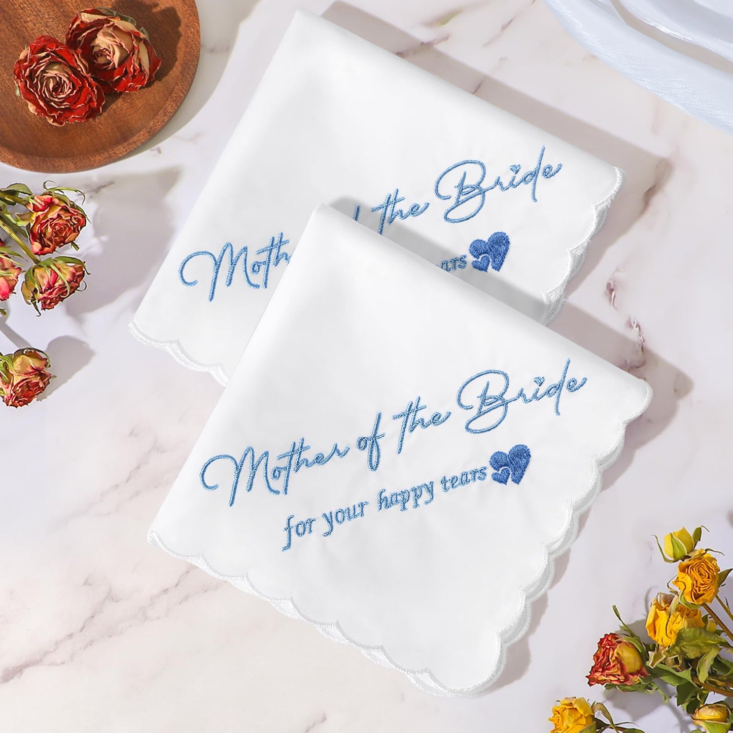 Mother of the Bride Handkerchiefs Happy Tear Wedding Handkerchiefs Something Blue Gifts On Wedding Day Keepsake Hankies