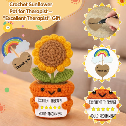 Funny Therapist Appreciation Gift, Handmade Crochet Sunflower Plush, Thoughtful Idea for Counselor Psychologist, Positive Desk Decor