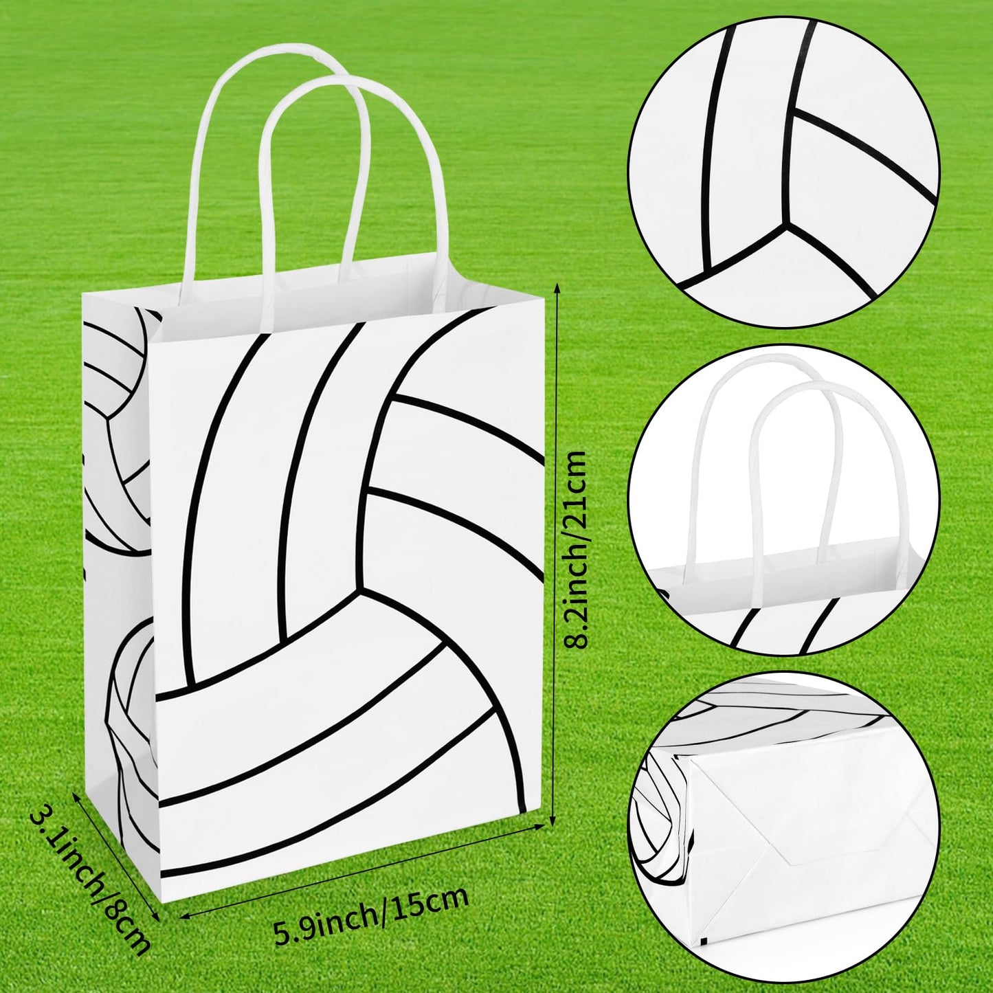 Hxezoc 12 Pieces Volleyball Gift Bags with Handle, Paper Treat Candy Bag Sport Favor Bags for Volleyball Theme Birthday Party Decoration Supplies