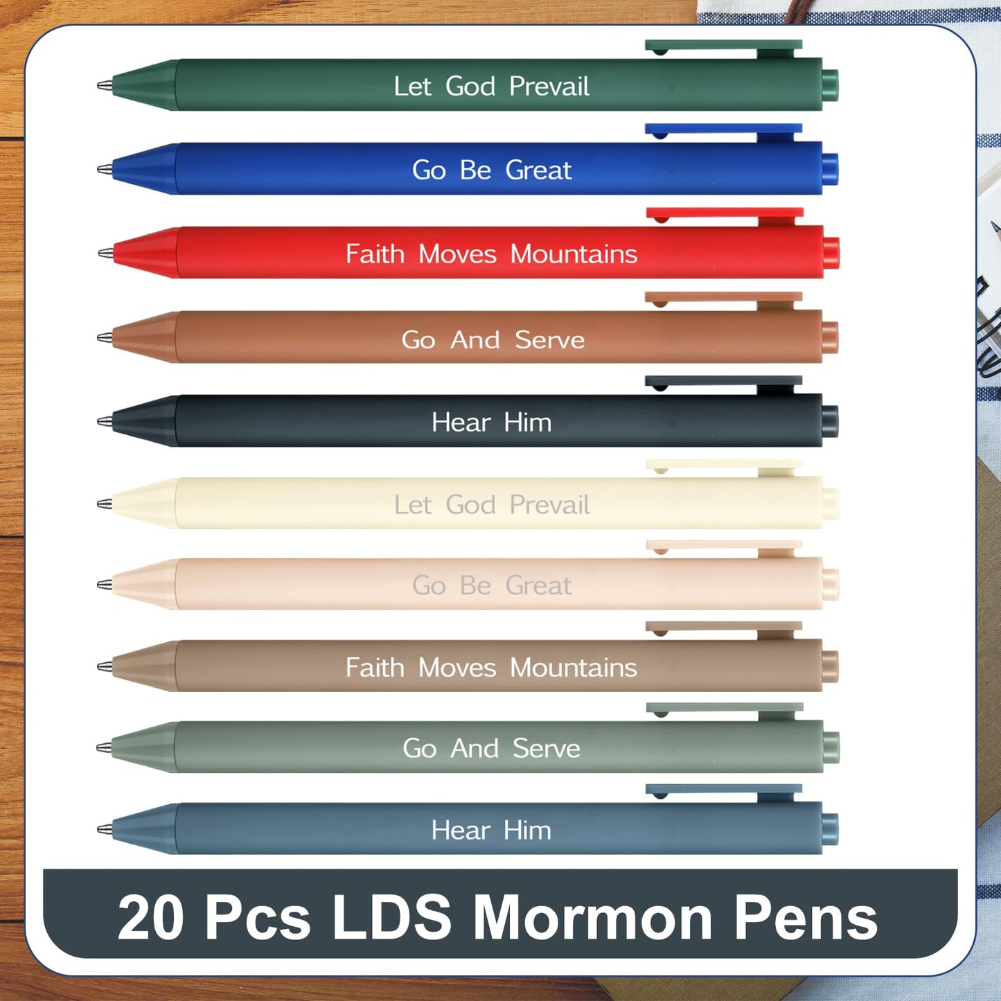 Tenceur 20 Pcs LDS Mormon Pens Lds Youth Theme Ballpoint Pens Bishop Christian Faith Baptism Gifts for Women Men Teens Office School