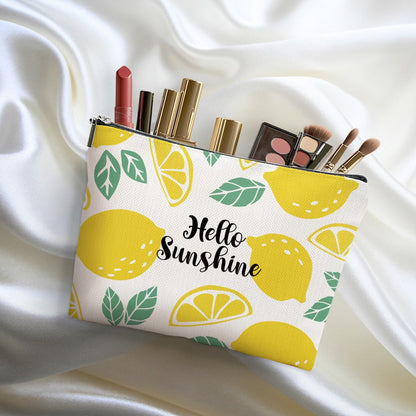 Lemon Makeup Bag Inspirational Cosmetic Bag Sunshine Gifts for Women Girls Friend Niece Daughter Lemon Themed Gifts Travel Organizer Zipper Pouch Graduation Birthday Friendship Gifts