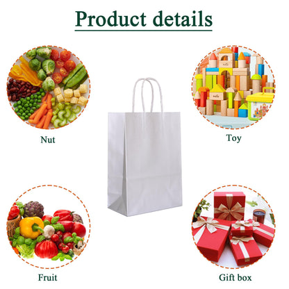 IN-JOOYAA 30 Pcs Silver Gift Bags Small Kraft Paper Gift Bags with Handles (6.3 x 3.1 x 8.6 in, Silver)