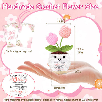 Friendship Gifts for Women Tulips Crochet Flowers Emotional Support Crochet Funny Small Christmas Birthday Gift for Women Personalized Best Friend Coworker Cute Unique Gifts Desk Accessories Decor