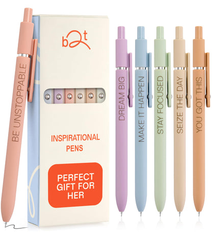Achievers Inspirational Gel Pens for Women, 6 Pack Pastel 0.5mm Fine Point, Quick Dry Black Ink, Soft Touch, Motivational Quotes – Funny Pens Office School Bulk Supplies, New Job & Promotion Gifts