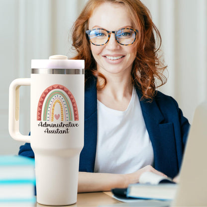 Lifecapido Administrative Professional Day Gifts, Administrative Assistant 40oz Tumbler with Handle, Administrative Assistant Gifts, Birthday Gift for Women Administrative Assistant, Creamy