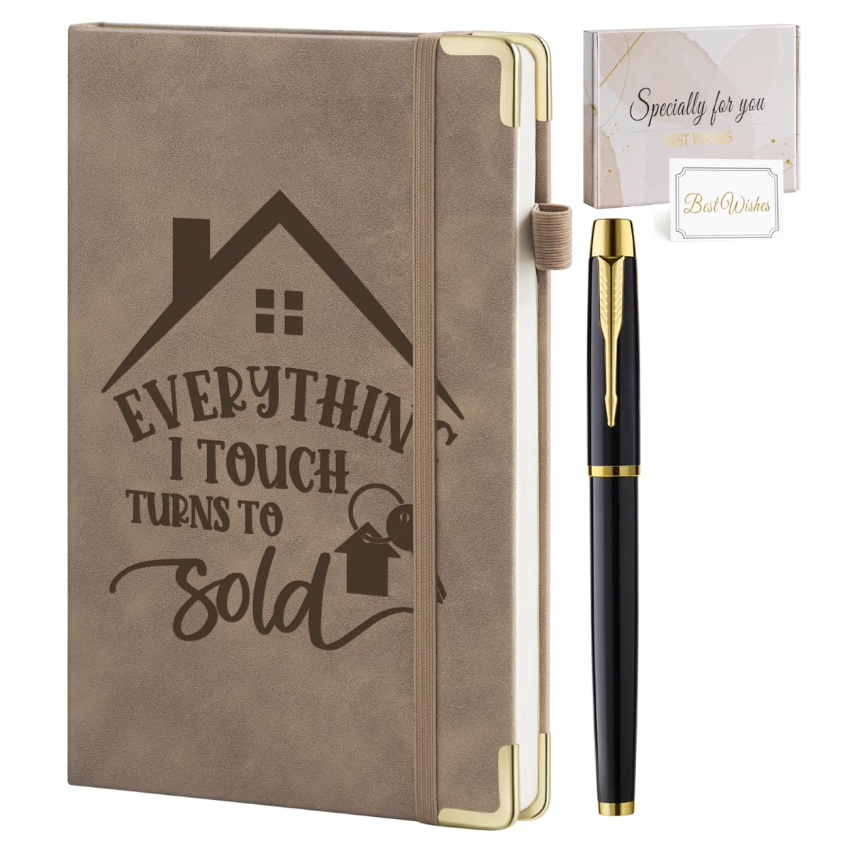 Realtor Gifts Women Men, Everything I Touch Turns to Sold Leather Journal Notebook 200 Pages A5 Lined with Inner Pocket and Pen Closing Gifts Thank You Gift for Real Estate Agent Realtor