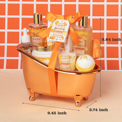 Orange Scents spa gift set Great Gift Lemon Spa Gifts for girls, Body care Set Birthday Gifts, Gift Baskets for Woman, 11pcs Bath Gift Set for Women, Christmas Gifts for Women Citrus Spa Gift Basket