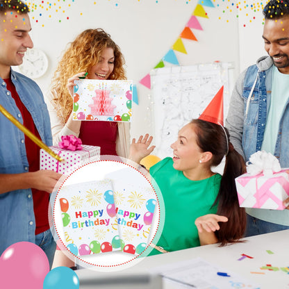 6 Slots 3D Happy Birthday Gift Card Booklet with Envelopes 3D Honeycomb Birthday Money Holder for Cash Gifts Surprise Money Card Sleeves Book Money Gift Ideas for Teacher Employee Friends (Colorful)