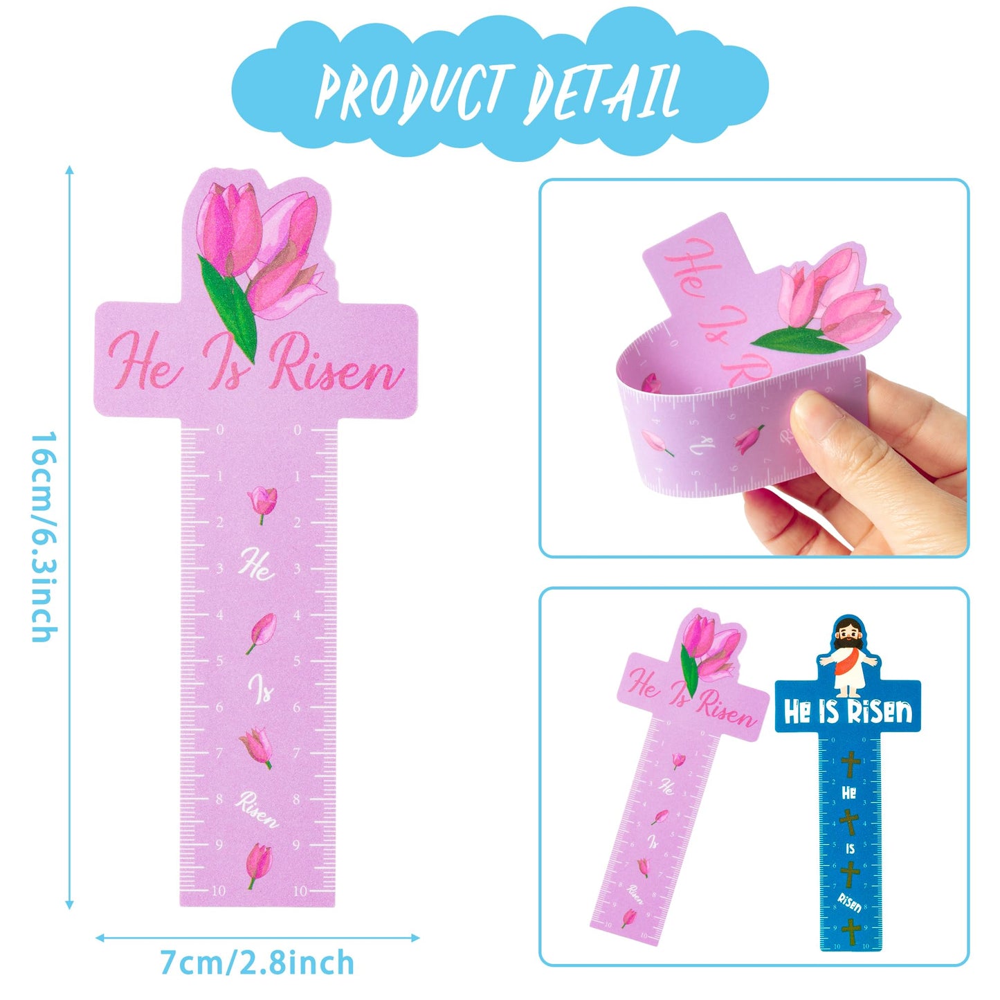 Haooryx 50Pcs Easter Cross Bookmark Rulers - Jesus Cross Measuring Ruler Bookmark He Is Risen Easter Party Favor Classroom Teacher Student Rewards Kids Birthday Goodie Bag Filler
