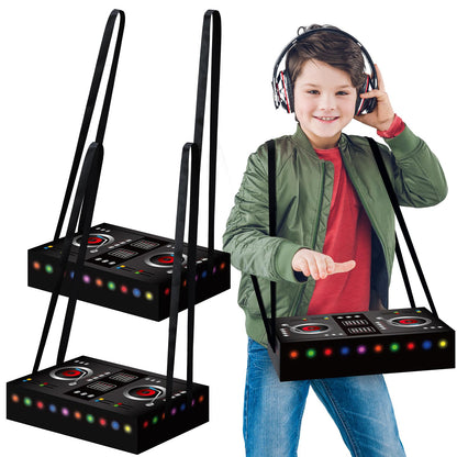 MotiMind 2 Pcs Dj Costume 80s 90s Hip Hop Costume Paper Dj Mixer Boxes with Strap Props Music Rapper Party Decorations Cosplay Party Novelty Retro Theme Music Neon Birthday Gifts