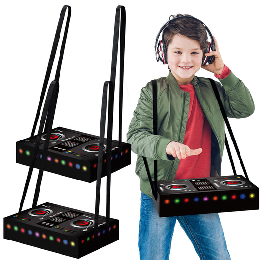 MotiMind 2 Pcs Dj Costume 80s 90s Hip Hop Costume Paper Dj Mixer Boxes with Strap Props Music Rapper Party Decorations Cosplay Party Novelty Retro Theme Music Neon Birthday Gifts