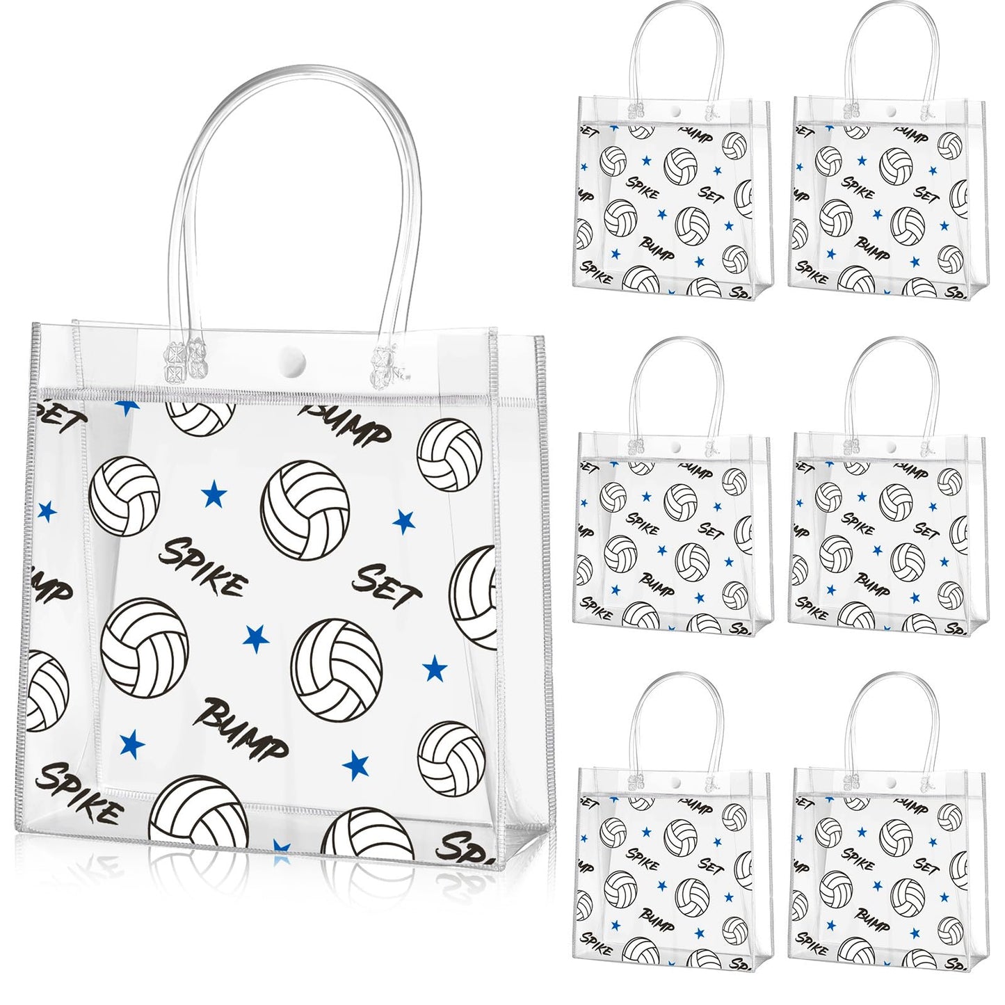 Aliceset 20 Pcs Volleyball Clear Treat Bags with Handles Volleyball Goodie Bags Sport Theme Party Favor for Team Snack Birthday Gifts, 8 x 8 x 3.15''