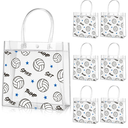 Aliceset 20 Pcs Volleyball Clear Treat Bags with Handles Volleyball Goodie Bags Sport Theme Party Favor for Team Snack Birthday Gifts, 8 x 8 x 3.15''