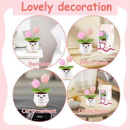 Friendship Gifts for Women Tulips Crochet Flowers Emotional Support Crochet Funny Small Christmas Birthday Gift for Women Personalized Best Friend Coworker Cute Unique Gifts Desk Accessories Decor