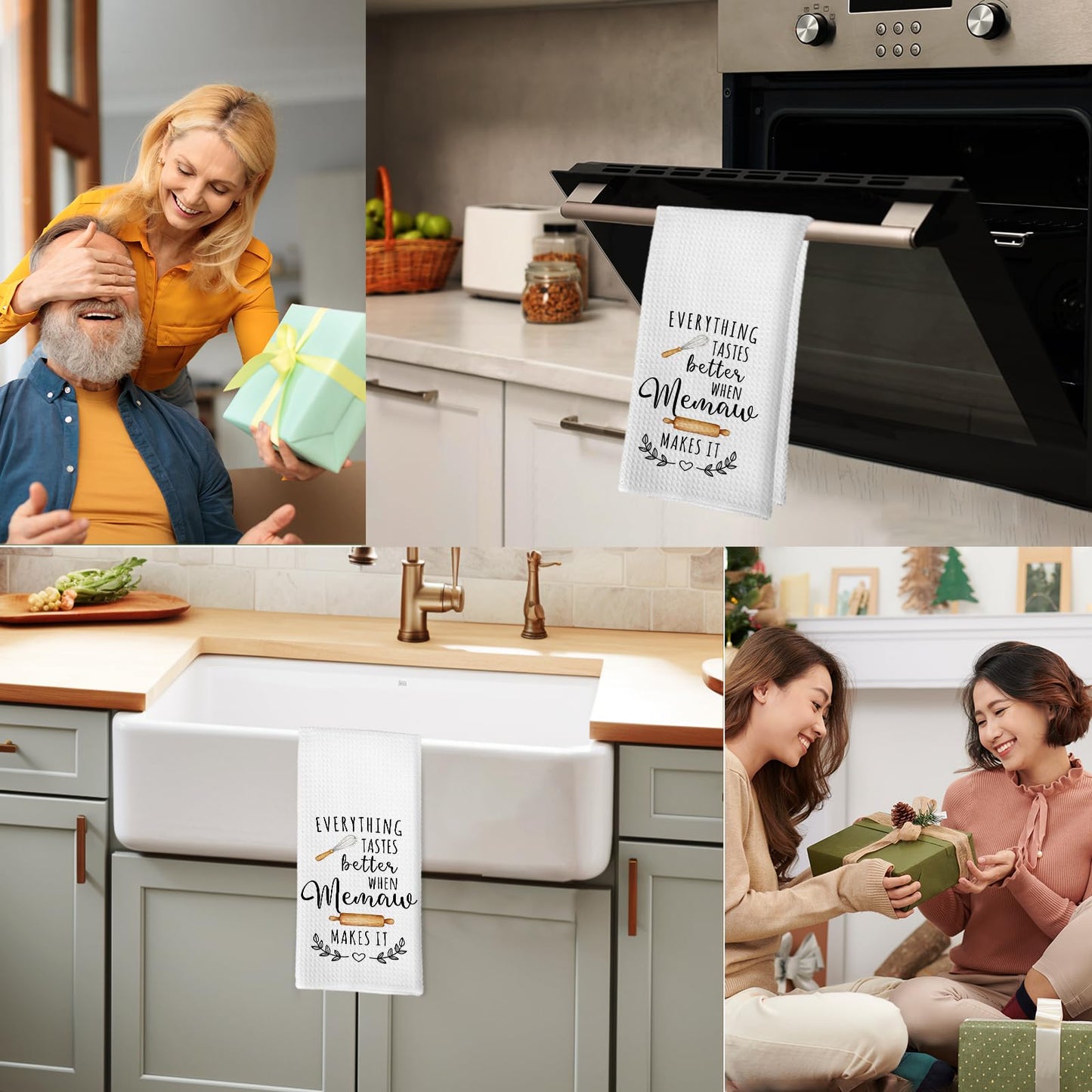 Memaw Mothers Day Birthday Gifts Kitchen Towels for Grandma from Grandkids, Everything Tastes Better When Memaw Makes It Grandma Dish Hand Tea Towels for Bathroom Kitchen Decor, 16x24 Inch