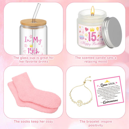 8 Pcs Quinceañera Gifts Set for Girls, 15 Year Old Girl Birthday Decorations 15th Birthday Gifts for Daughter, Granddaughter, Sister, and Niece