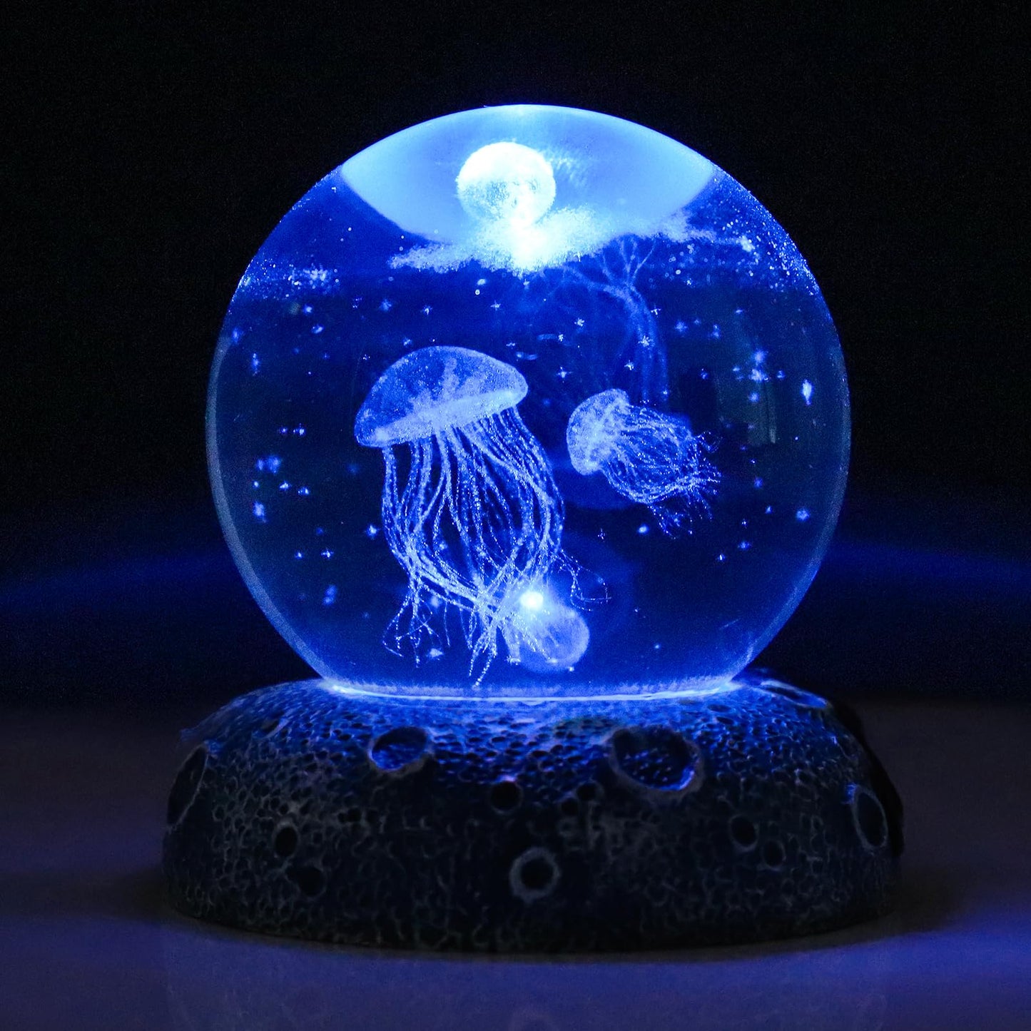 Jellyfish 3D Crystal Ball Decor Figurine, 2.4inch Oceans Glass Ball Gifts for Women, Home Decorative Sculpture Display Keepsakes for Marine Organism Lover