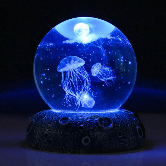 Jellyfish 3D Crystal Ball Decor Figurine, 2.4inch Oceans Glass Ball Gifts for Women, Home Decorative Sculpture Display Keepsakes for Marine Organism Lover