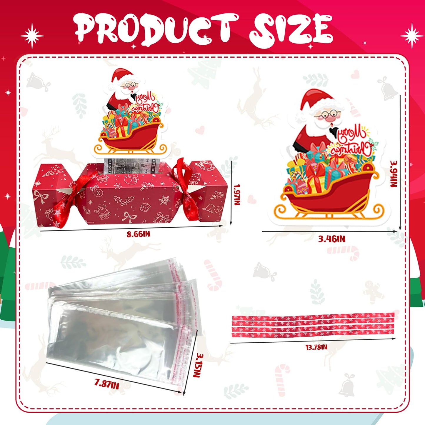 YQUQWN 24PCS Large Christmas Money Box for Cash Gift Pull, Funny Surprise Box Money Gift Boxes for Adults with 360 Transparent Bags, Creative Exploding Money Holders