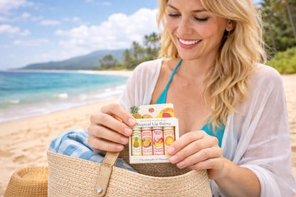 Island Soap & Candle Works Tropical Lip Balm Stick Sample Pack – 4 Pack Assorted Flavors – Moisturizing Lip Balm Sticks – Smooth, Nourishing Formula – Handmade in Hawaii